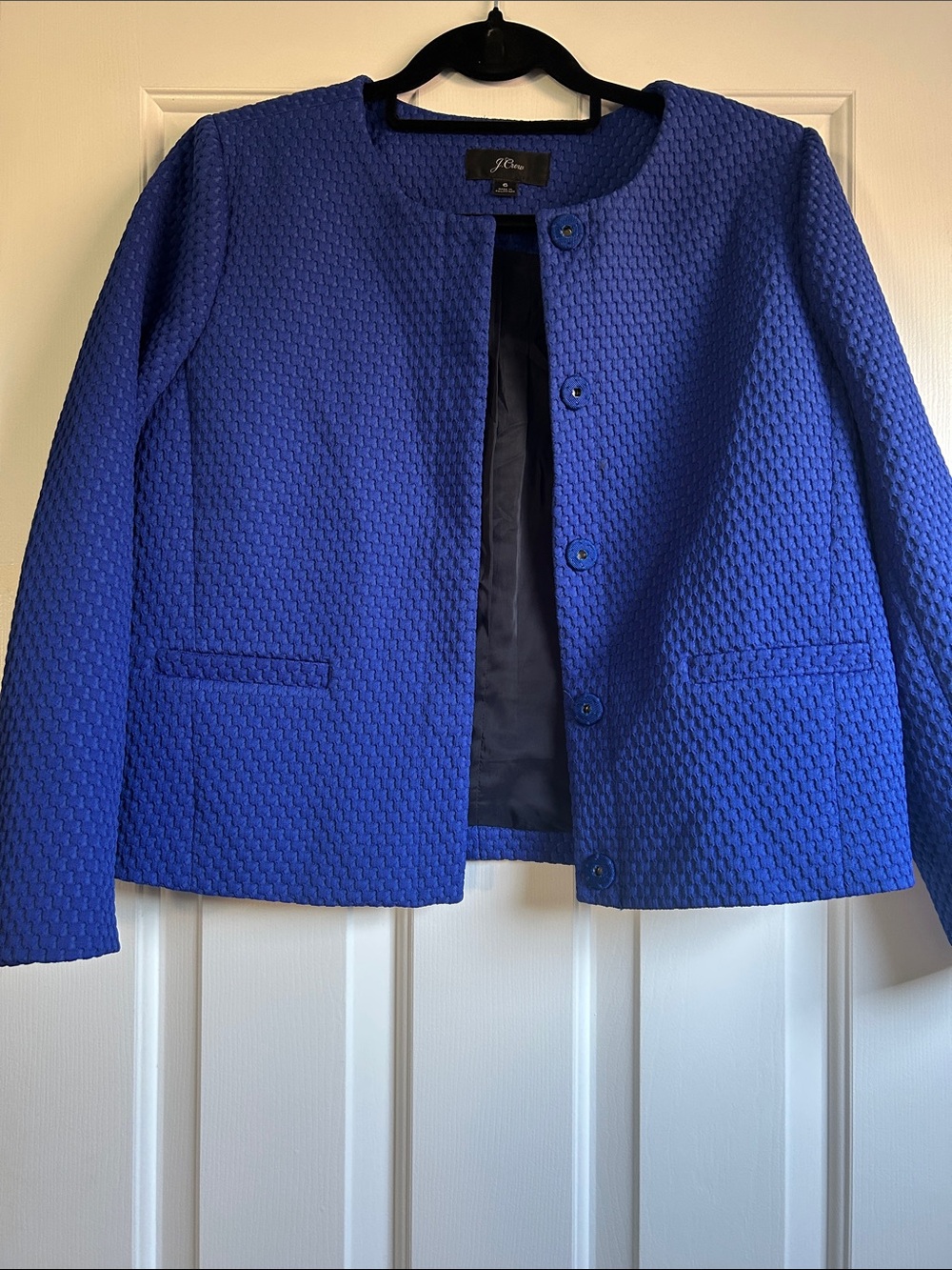 6 J Crew Blue Textured Round-Neck Jacket